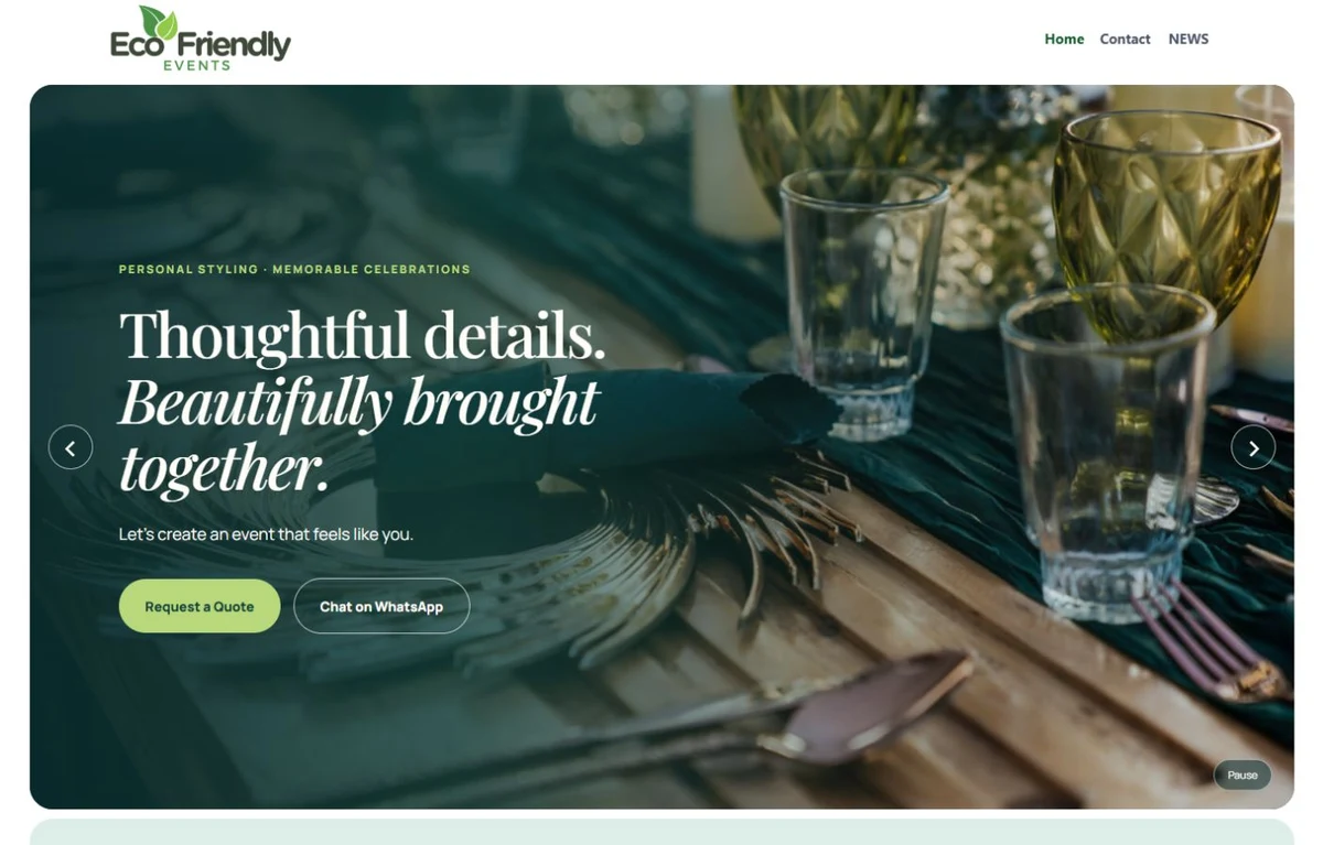 Eco Friendly Events Diani website homepage